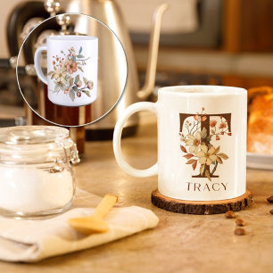 Watercolor Autumn Floral Initial T Coffee Mug