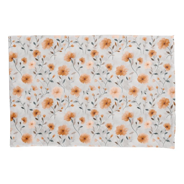 Watercolor Autumn Floral Pattern Simple Botanical Pillowcase (Front)