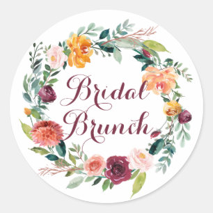 Watercolor Autumn Floral Wreath Bridal Brunch Classic Round Sticker
