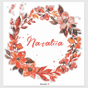 Watercolor Autumn Florals Custom Name Sticker