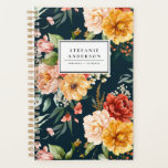 Watercolor Autumn Flowers and Greenery Pattern Planner<br><div class="desc">Customisable floral planner featuring floral bouquet of blush pink,  yellow and red peonies,  roses and daisies with greenery accents. Personalise by adding names and other details. This botanical planner will be perfect as a personalised gift for Christmas,  birthdays and graduations.</div>