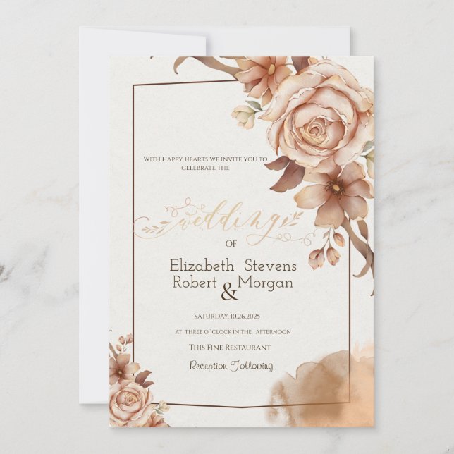 Watercolor Autumn Flowers Frame Wedding  Invitation (Front)