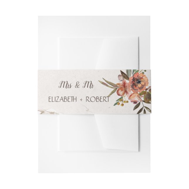 Watercolor Autumn Flowers Invitation Belly Band (Front Example)