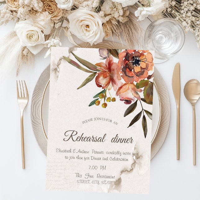 Watercolor Autumn Flowers Rehearsal Dinner   Invitation (Creator Uploaded)