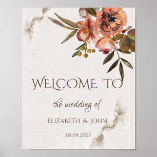 Watercolor Autumn Flowers Save The Date Poster