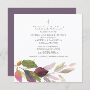 Watercolor Autumn Foliage Baptism Invitation