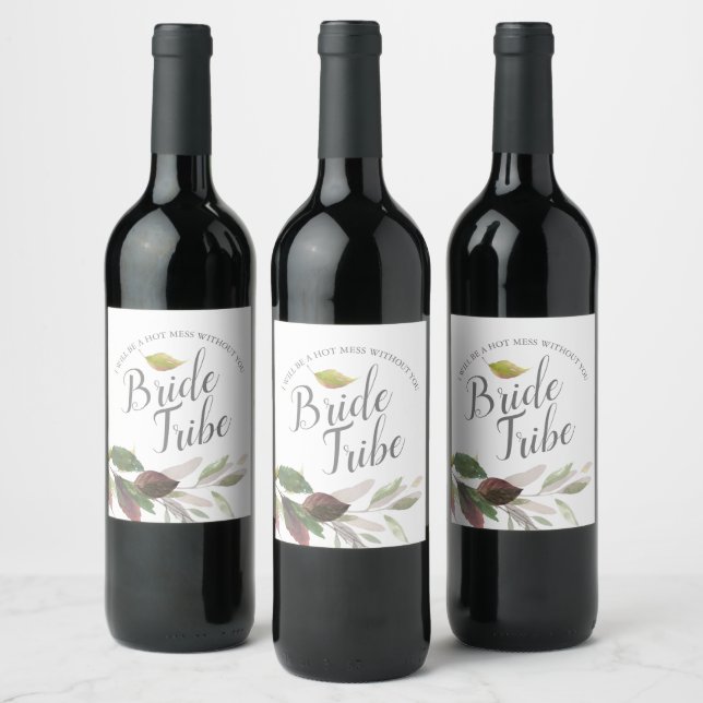 Watercolor Autumn Foliage Bridesmaid Proposal Wine Label (Bottles)