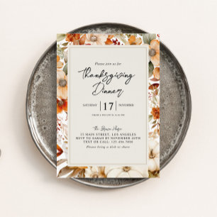 Watercolor Autumn Foliage Thanksgiving Dinner Invitation