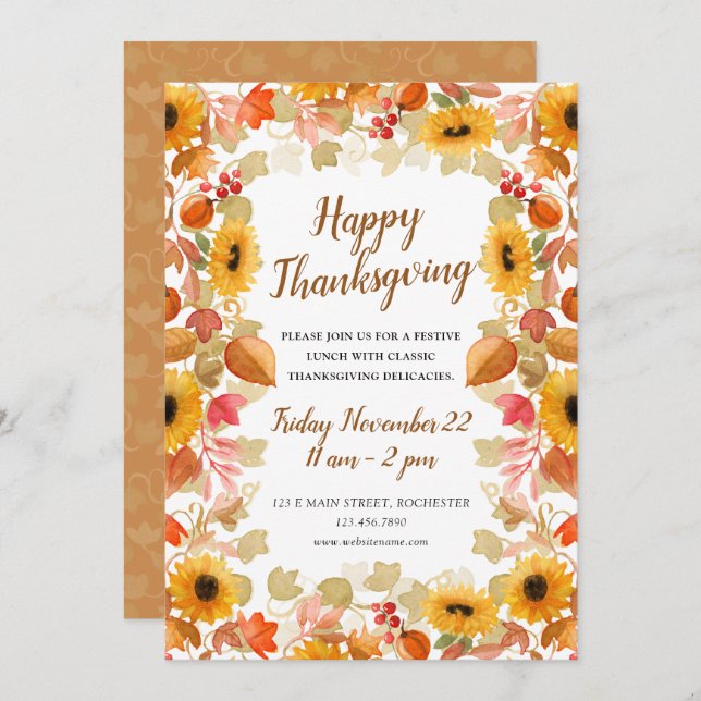 watercolor autumn foliage thanksgiving invite (Front/Back)