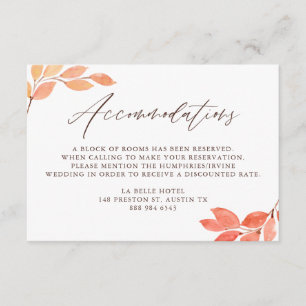Watercolor Autumn Foliage Wedding Accommodations Enclosure Card