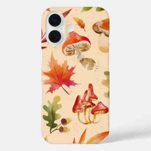 Watercolor Autumn Forest Leaves & Mushrooms iPhone 16 Case