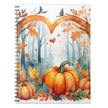 Watercolor Autumn Forest Pumpkin Leaves 