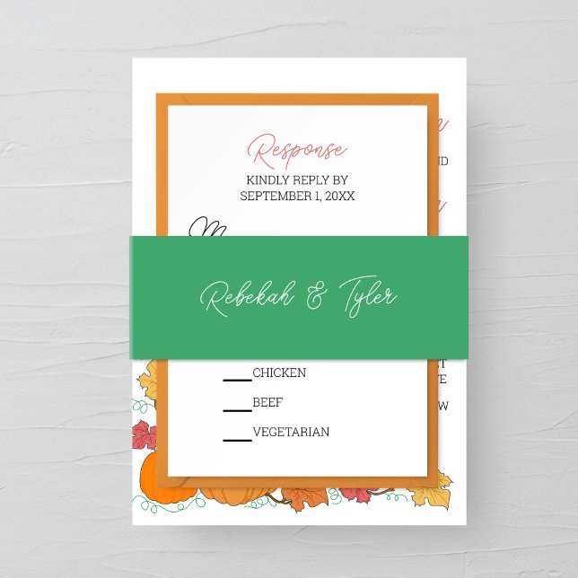 Watercolor Autumn Green Wedding Invitation Belly Band (Creator Uploaded)
