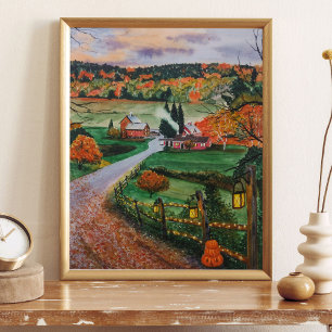 Watercolor Autumn Haloween countryside Poster