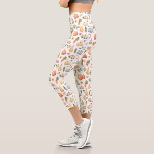 Watercolor Autumn Harvest Pattern Capri Leggings