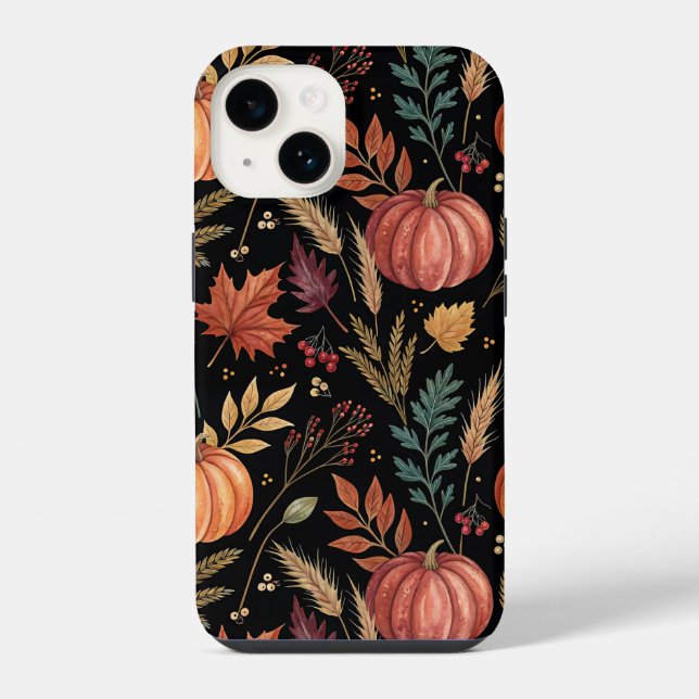 Watercolor Autumn Harvest Pattern iPhone Case (Back)
