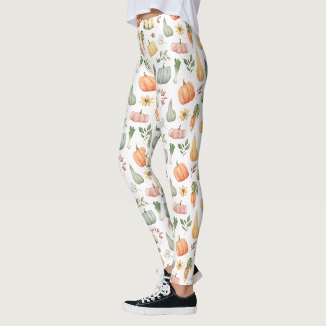 Watercolor Autumn Harvest Pattern Leggings (Left)