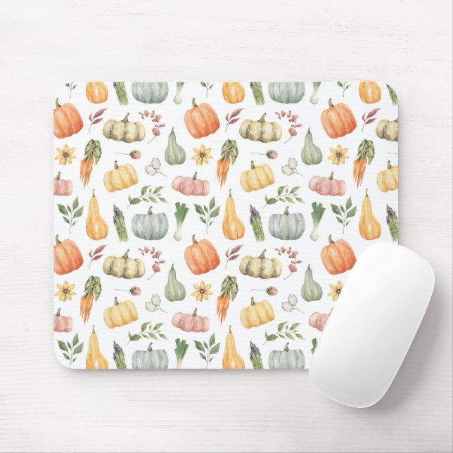 Watercolor Autumn Harvest Pattern Mouse Pad (With Mouse)