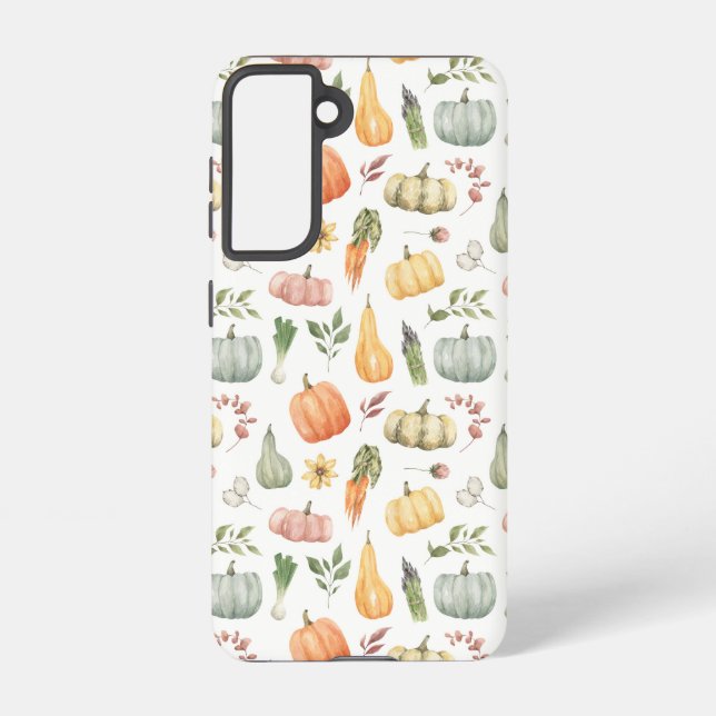 Watercolor Autumn Harvest Pattern Samsung Galaxy S21 Case (Back)