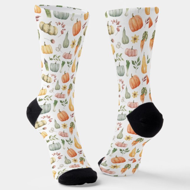 Watercolor Autumn Harvest Pattern Socks (Angled)