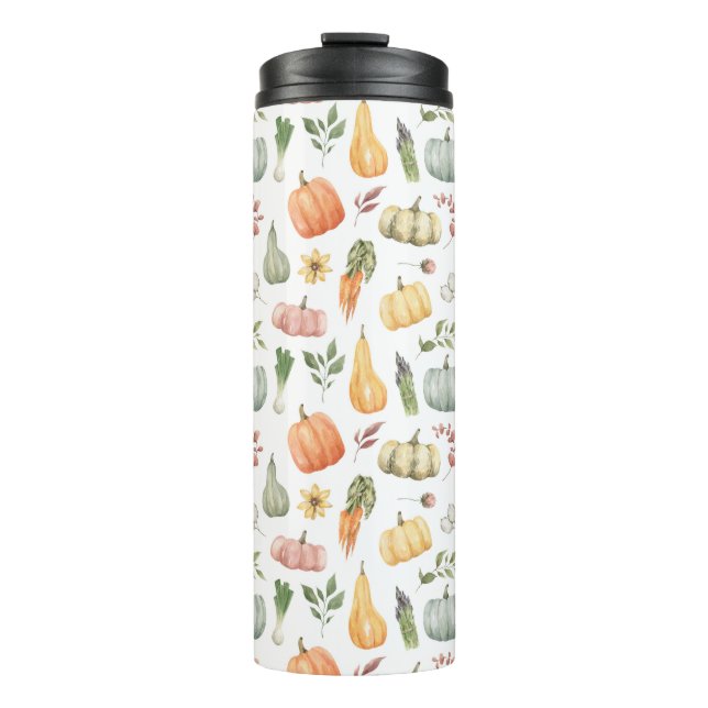 Watercolor Autumn Harvest Pattern Thermal Tumbler (Front)