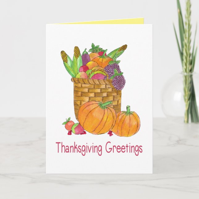 Watercolor Autumn Harvest Thanksgiving Card (Front)