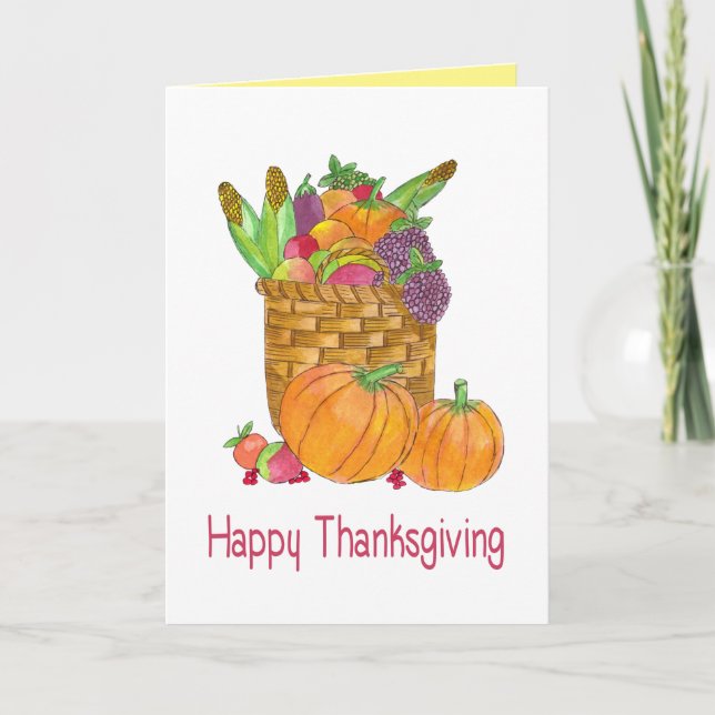 Watercolor Autumn Harvest Thanksgiving Card (Front)