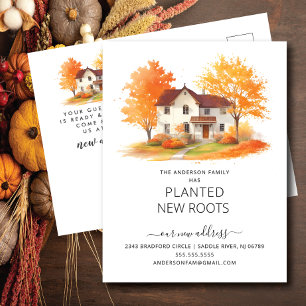 Watercolor Autumn House Moving Announcement Postcard