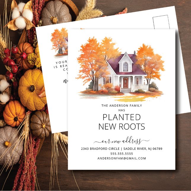 Watercolor Autumn House Moving Announcement Postcard (Creator Uploaded)