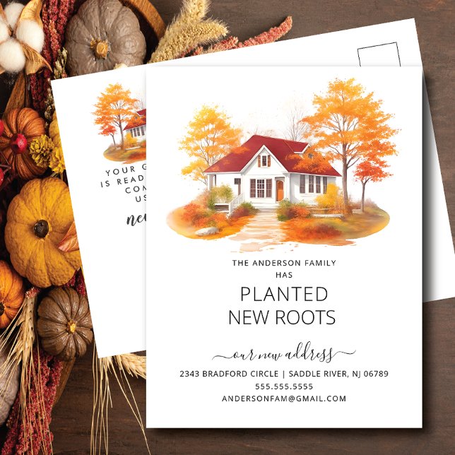 Watercolor Autumn House Moving Announcement Postcard (Creator Uploaded)