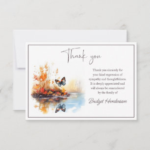 Watercolor Autumn Lake Butterfly Funeral Thank You Card