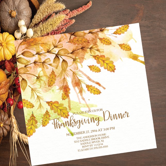 Watercolor Autumn Leave Thanksgiving Dinner Invitation (Creator Uploaded)