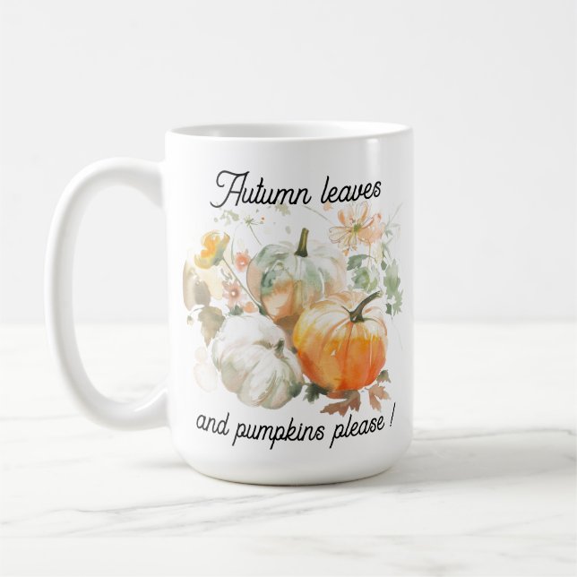 Watercolor  Autumn leaves and pumpkins please Coffee Mug (Left)