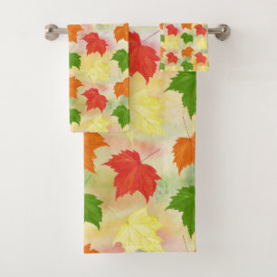 watercolor autumn leaves bath towel set