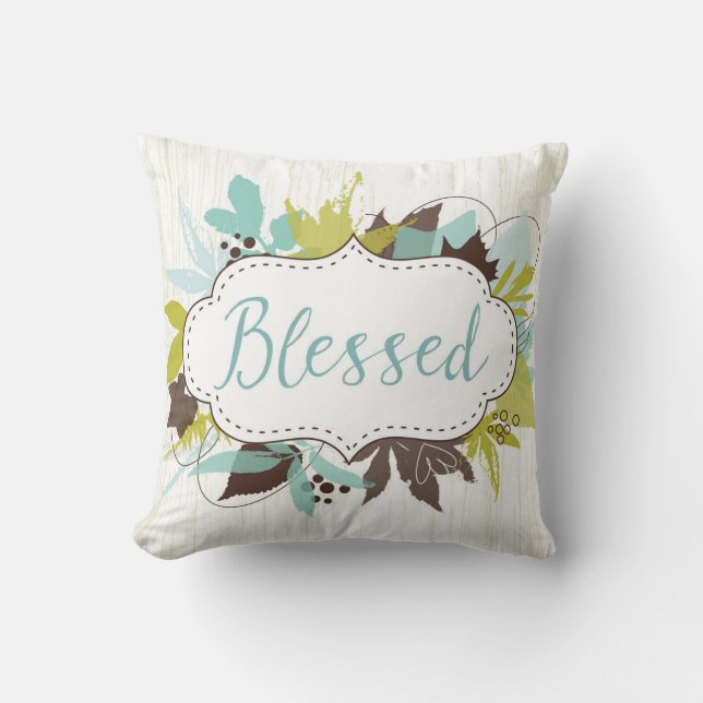 Watercolor Autumn Leaves Blessed Throw Pillow (Front)