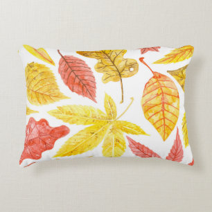 Watercolor autumn leaves, colourful pattern. decorative cushion
