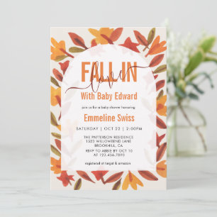 Watercolor Autumn Leaves Fall In Love Baby Shower  Invitation