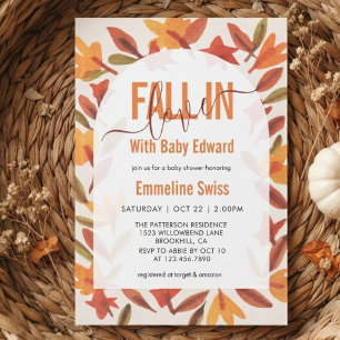 Watercolor Autumn Leaves Fall In Love Baby Shower Invitation