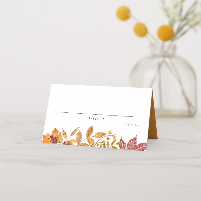 Watercolor Autumn Leaves Fall Wedding Meal Choice Place Card (Front)