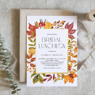 Watercolor Autumn Leaves Frame Bridal Luncheon