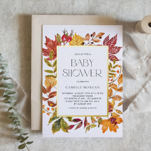 Watercolor Autumn Leaves Frame Fall Baby Shower