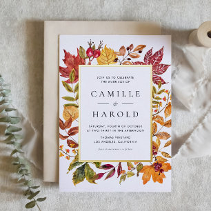 Watercolor Autumn Leaves Frame Fall Wedding