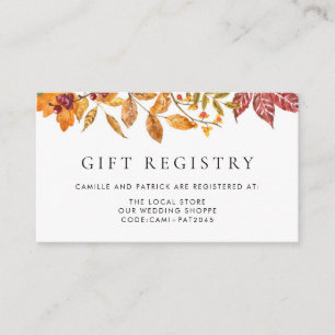 Watercolor Autumn Leaves Garland Wedding Registry Enclosure Card