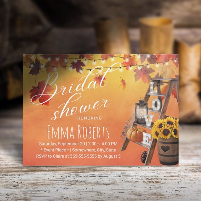 Watercolor Autumn Leaves Love Ladder Bridal Shower Invitation (Creator Uploaded)