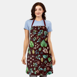 Watercolor Autumn Leaves on Burgundy Apron