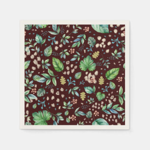 Watercolor Autumn Leaves on Burgundy Napkin