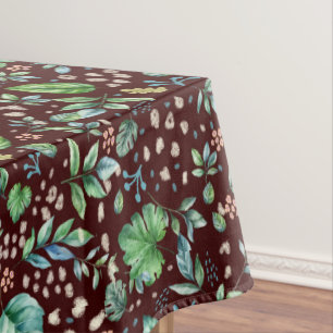 Watercolor Autumn Leaves on Burgundy Tablecloth