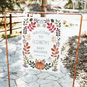 Watercolor Autumn Leaves & Pumpkin Welcome Sign