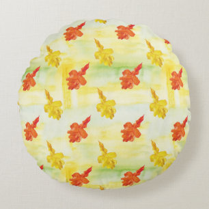 watercolor autumn leaves round cushion