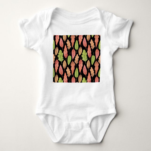 Watercolor autumn leaves: seamless pattern baby bodysuit (Front)